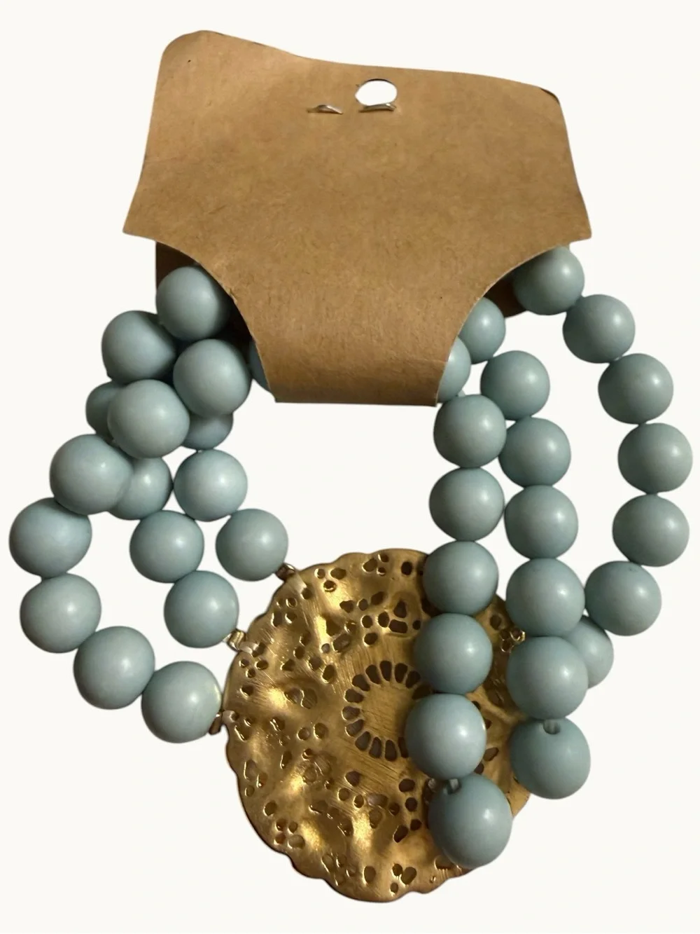 Gold Filigree & Light Blue Beaded Bracelet